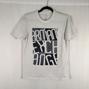 Armani Exchange Shirt Mens Small White Graphic Print Short Sleeve Crew Neck Slim